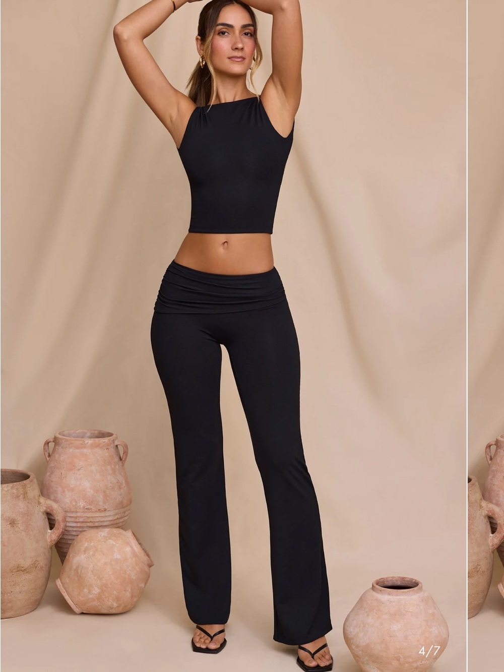 Oh Polly Size 14 Petite Black High-Waist Flare Trousers NWT